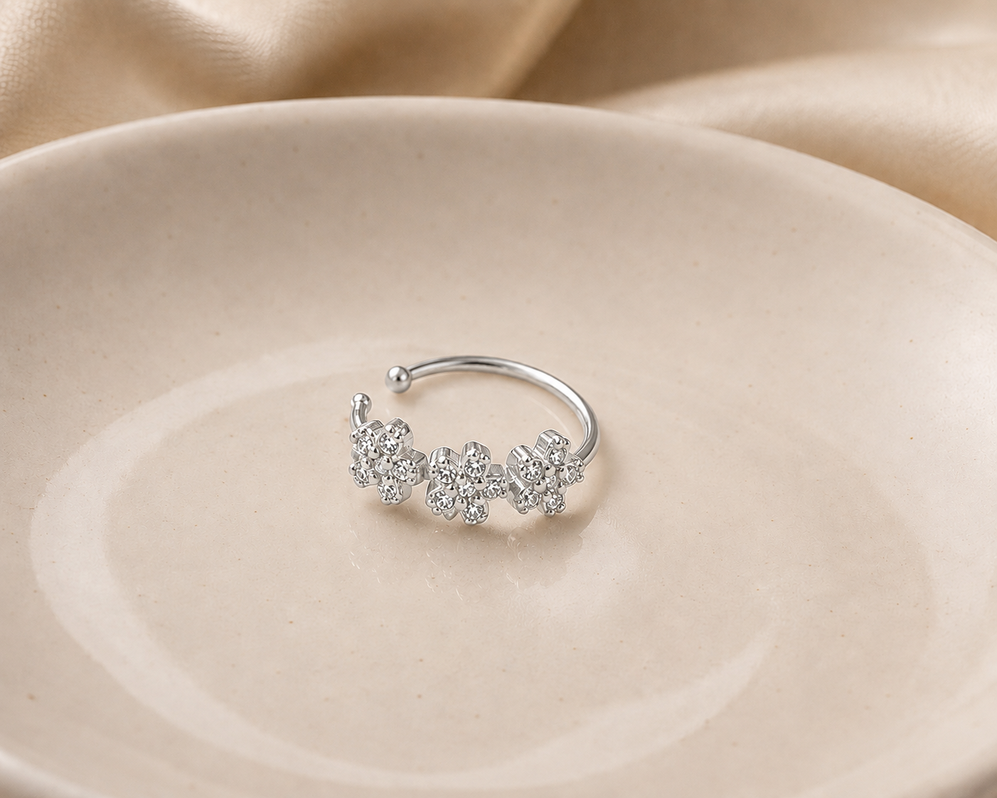 925 Sterling Silver Floral Crystal Nose Ring (22G, 8mm)