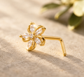 Gold Cubic Zirconia Flower Nose Stud Ring L Bend