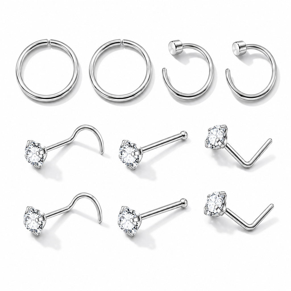 Value/Trial Pack (Nose ring, faux ring, L shape, S shape and ball pin studs)