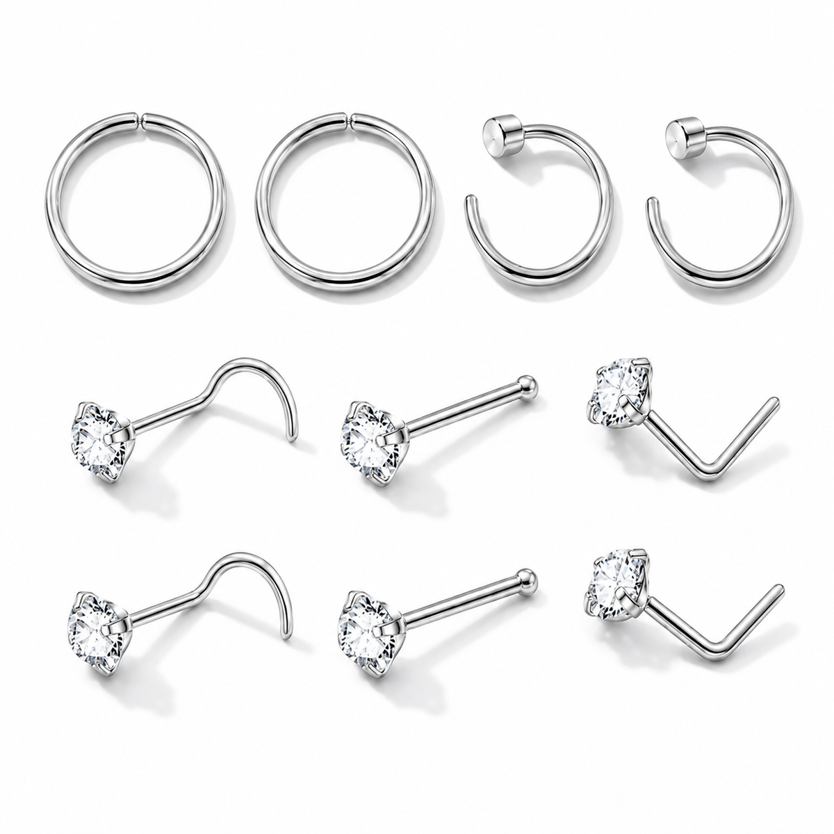 Value/Trial Pack (Nose ring, faux ring, L shape, S shape and ball pin studs)
