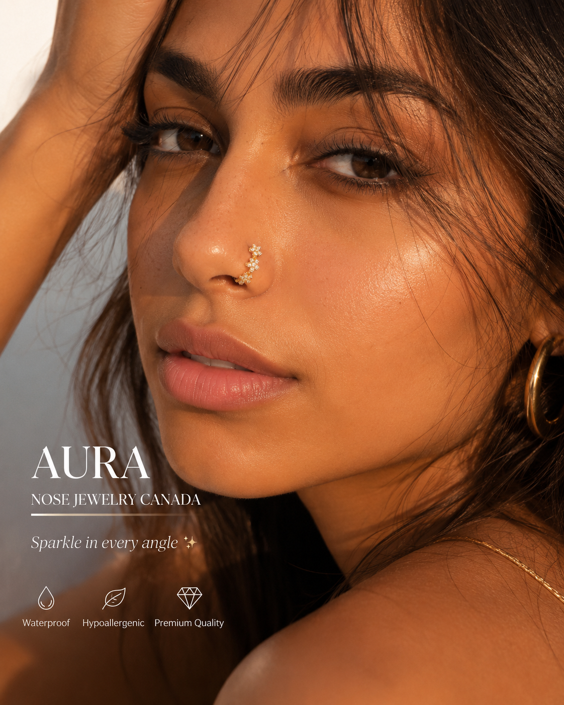 925 Sterling Silver Floral Crystal Nose Ring (22G, 8mm)