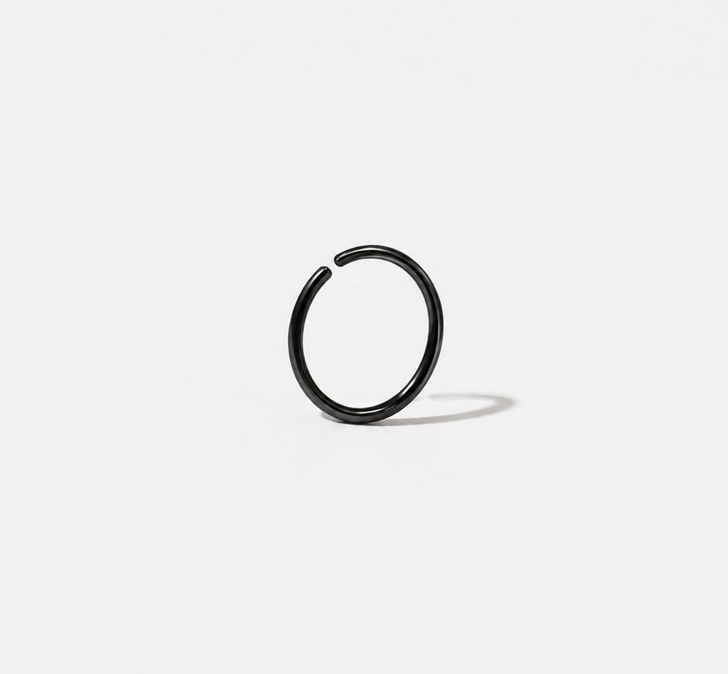 Black 925 Sterling Silver Nose Ring Hoop – Cartilage / Lip Piercing (No Hinge, Seamless Design)