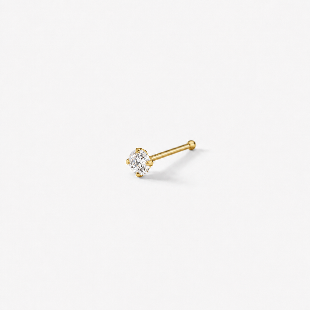 Aura Premium | 24G 925 Gold Sterling Silver Nose Stud + 2.5mm Cubic Zirconia Inlaid