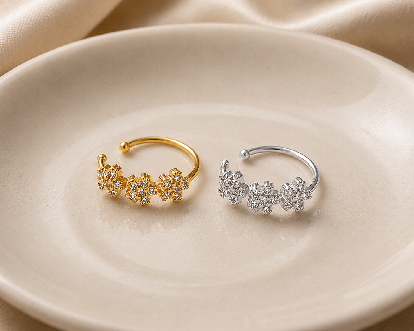 925 Sterling Silver Floral Crystal Nose Ring (22G, 8mm)