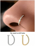 Faux slide on stainless steel nose ring with crystal zirconia inlaid (gold and silver)